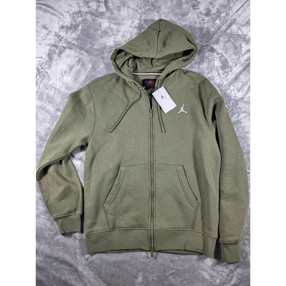Jordan Full Zip Fleece Hoodie Jacket Mens Small Olive Green Jumpman NEW